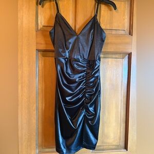 Honey and Rosie Black Satin Ruched Slip Dress